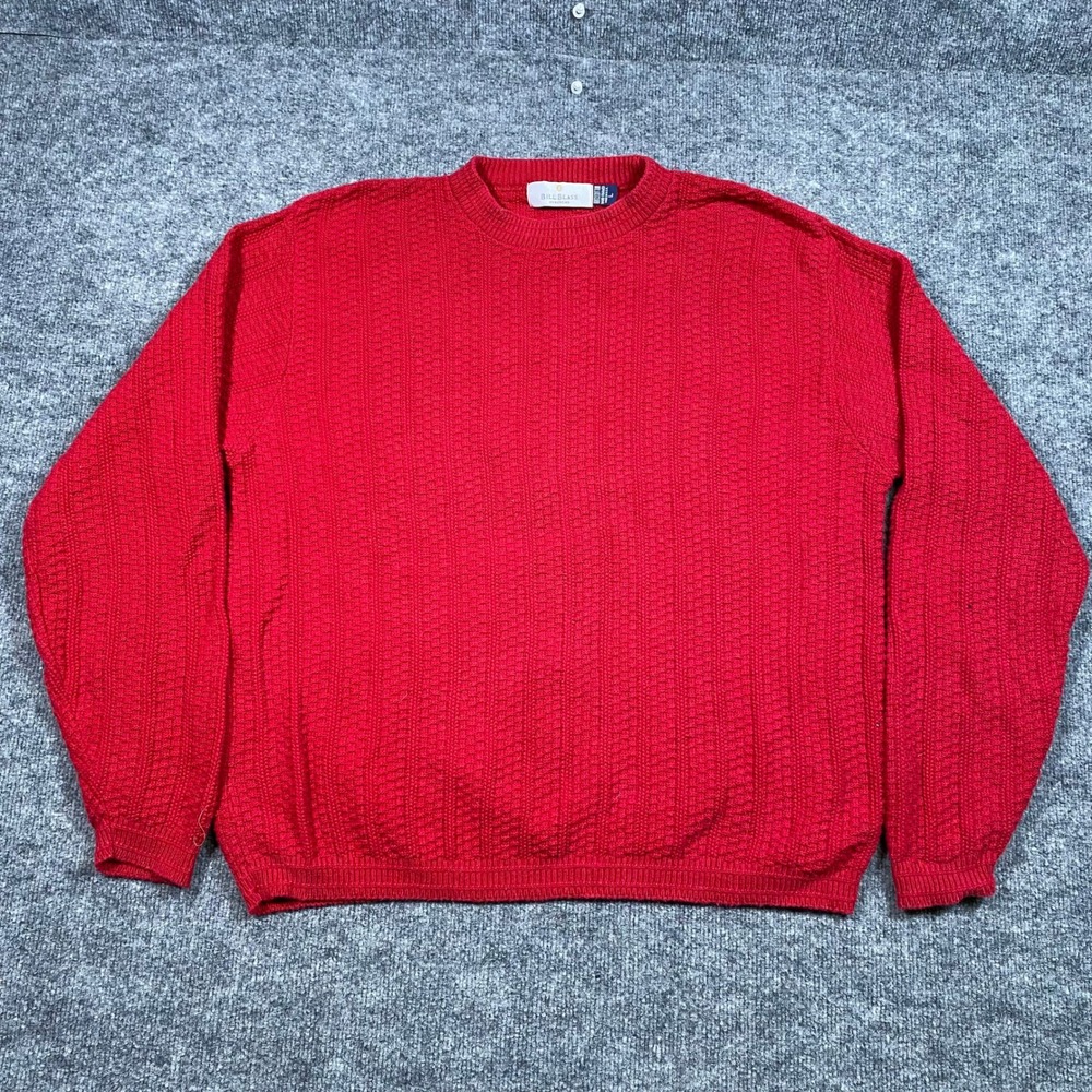 Bill Blass Mens Red Textured Cotton Crewneck Sweater Made in USA Large Pullover